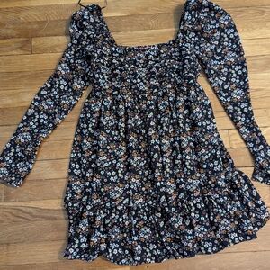 Francesca's Floral Long Sleeve Baby Doll Dress- S